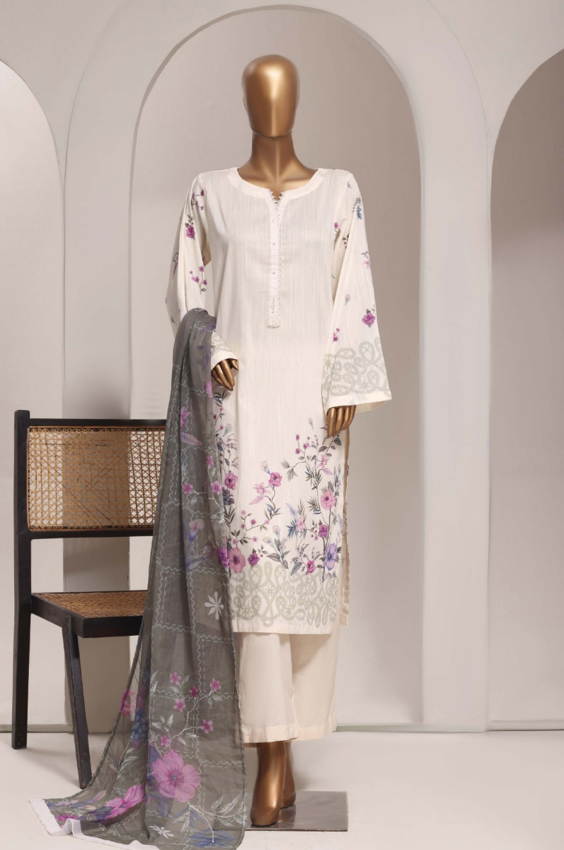 Pakistani Original Sadabahar Printed Lawn Stitched 3Pcs _ Butter Beige