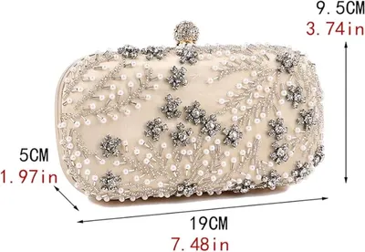 Original China Imported Luxury Pearl & Stone Embroidered Evening Clutch – Cream