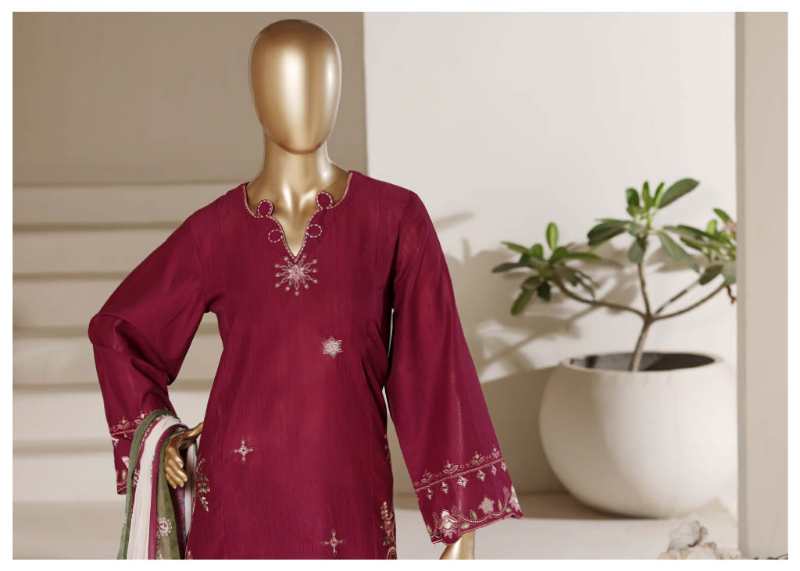 Pakistani Original Sadabahar Eclair Embroidered Lawn Stitched 3 Piece Suit _ Parple 