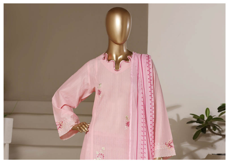 Pakistani Original Sadabahar Eclair Embroidered Lawn Stitched 3 Piece Suit _ Pink 