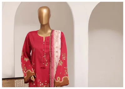 Pakistani Original Sadabahar Printed Lawn Stitched 3Pcs _ Maroon