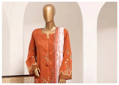Pakistani Original Sadabahar Printed Lawn Stitched 3Pcs _ Rust