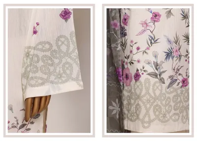 Pakistani Original Sadabahar Printed Lawn Stitched 3Pcs _ Butter Beige