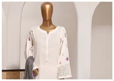 Pakistani Original Sadabahar Printed Lawn Stitched 3Pcs _ Butter Beige