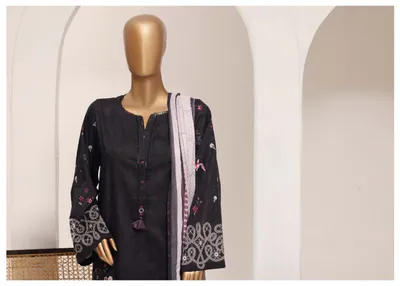 Pakistani Original Sadabahar Printed Lawn Stitched 3Pcs _ Black