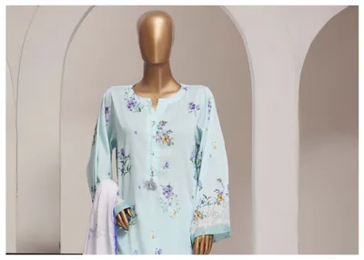 Pakistani Original Sadabahar Printed Lawn Stitched 3Pcs _ Sky Blue