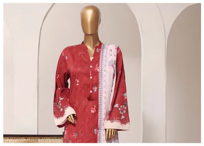Pakistani Original Sadabahar Printed Lawn Stitched 3Pcs _ Maroon