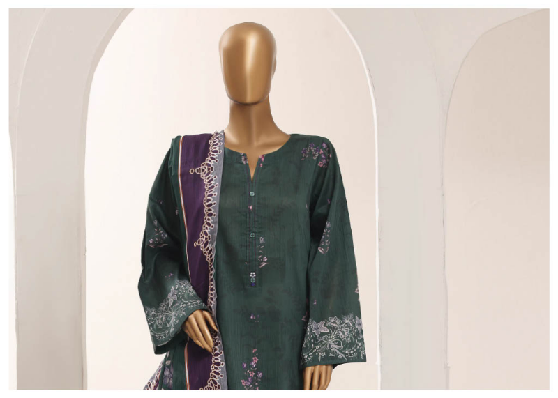 Pakistani Original Sadabahar Printed Lawn Stitched 3Pcs _ Dark Green
