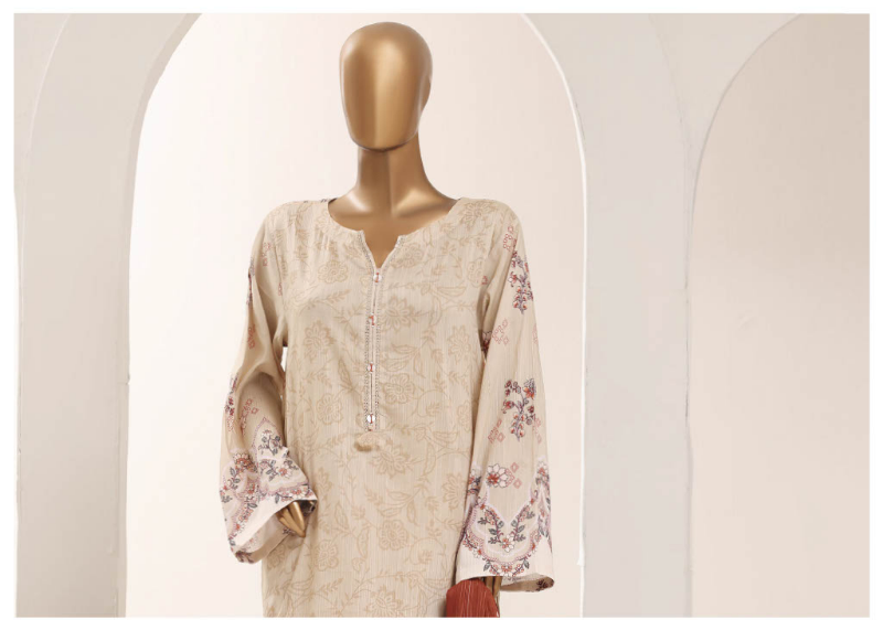 Pakistani Original Sadabahar Printed Lawn Stitched 3Pcs _ Beige