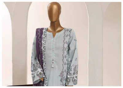 Pakistani Original Sadabahar Printed Lawn Stitched 3Pcs _Sky Blue_