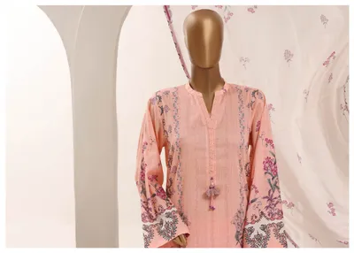 Pakistani Original Sadabahar Printed Lawn Stitched 3Pcs _ Peachy Pink