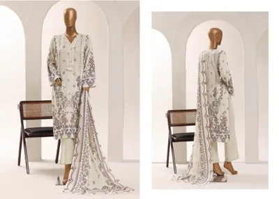 Pakistani Original Sadabahar Printed Lawn Stitched 3Pcs _ Beige 