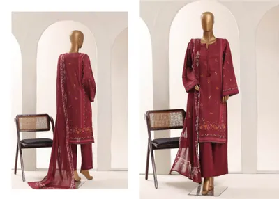 Pakistani Original Sadabahar Printed Lawn Stitched 3Pcs _ Dark Maroon 