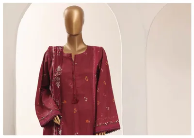Pakistani Original Sadabahar Printed Lawn Stitched 3Pcs _ Dark Maroon