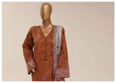Pakistani Original Sadabahar Printed Lawn Stitched 3Pcs _ Dark Bronze