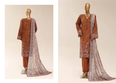 Pakistani Original Sadabahar Printed Lawn Stitched 3Pcs _ Dark Bronze