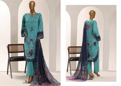 Pakistani Original Sadabahar Printed Lawn Stitched 3Pcs _ Sea Green