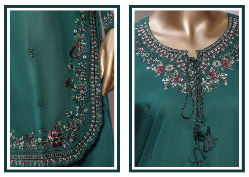 Pakistani Original Sadabahar Eclair Embroidered Lawn Stitched 3 Piece Suit _ Green 
