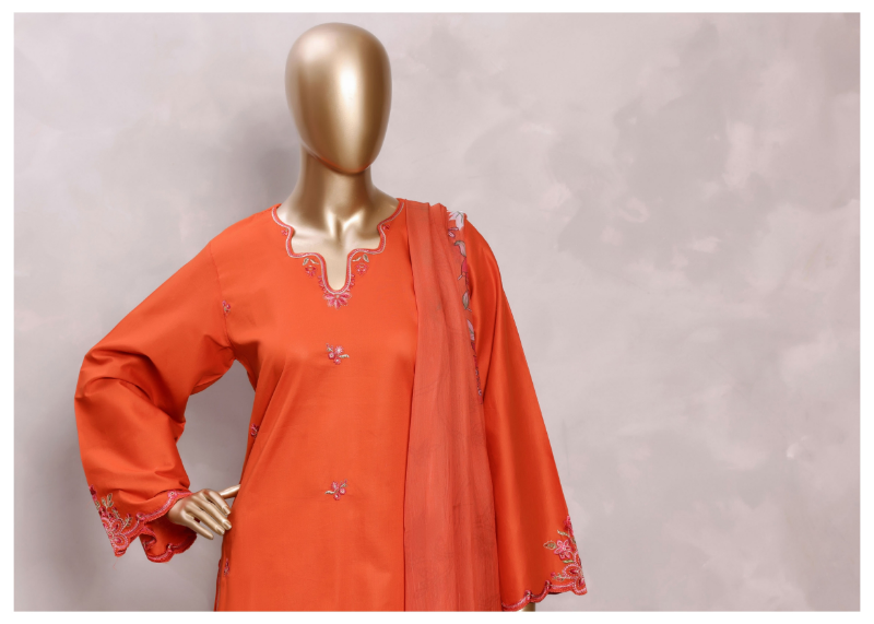 Pakistani Original Sadabahar Eclair Embroidered Lawn Stitched 3 Piece Suit _ Rust