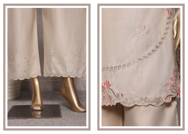 Pakistani Original Sadabahar Eclair Embroidered Lawn Stitched 3 Piece Suit _ Beige 