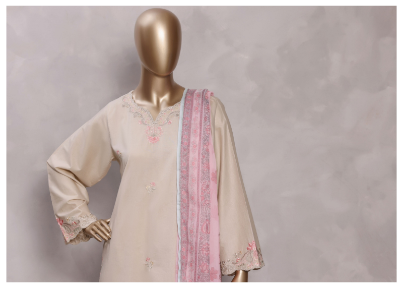 Pakistani Original Sadabahar Eclair Embroidered Lawn Stitched 3 Piece Suit _ Beige
