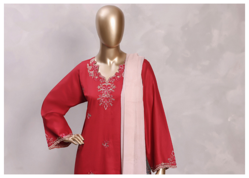 Pakistani Original Sadabahar Eclair Embroidered Lawn Stitched 3 Piece Suit _ Maroon