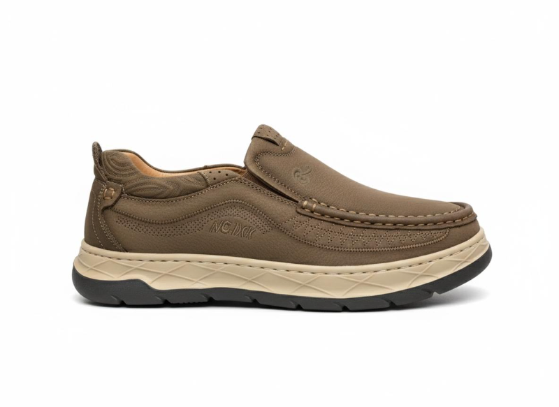 Olive Royal cobbler Leather Slip-On Shoes — Perforated Design 