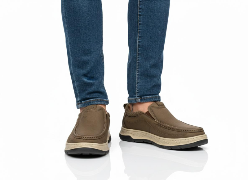 Olive Royal cobbler Leather Slip-On Shoes — Perforated Design 