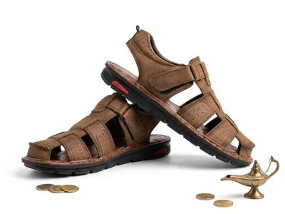 Men's Leather Fisherman Sandals – Nubuck Upper, Velcro Strap, Cushioned Sole