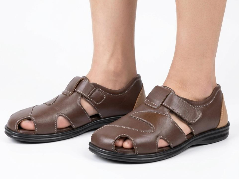 Brown Velcro Closed-Toe Sandals — Everyday Comfort 