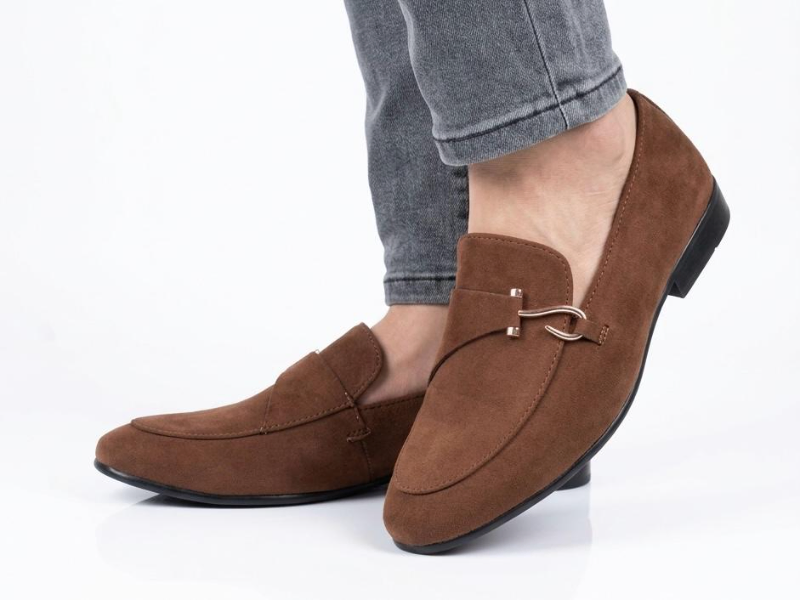 Black Suede Loafers — Gold Bit Leather Design