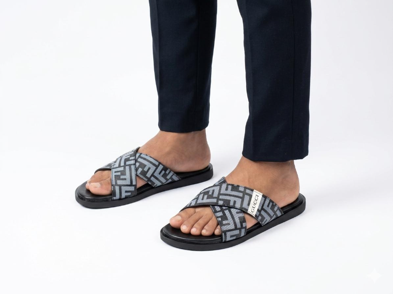 Men's Cross-Strap Monogram Slides – Two Colors, One Clean Silhouette