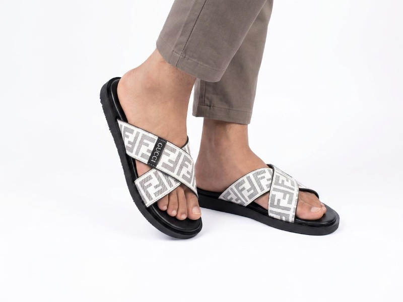Men's Cross-Strap Monogram Slides – Two Colors, One Clean Silhouette