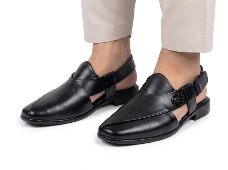 Men's Tan Leather Peshawari Chappal – Slingback Strap, Gunmetal Buckle