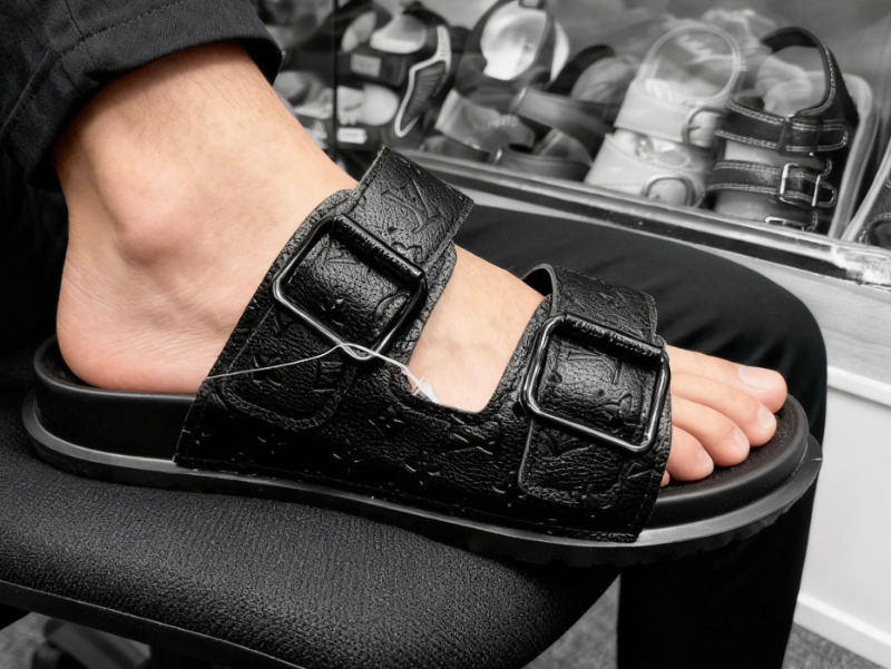 White Buckle Sandals — Checkered Texture Design