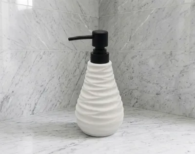  Wave-Ribbed Ceramic Soap Dispenser – Matte Black Pump, 3 Colors: Grey, White & Charcoal