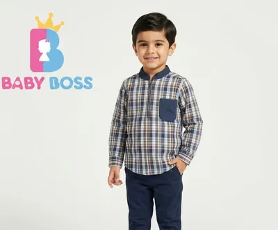 Boys' Contrast Band Collar Checkered Half-Zip Shirt