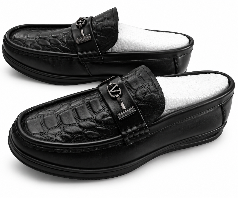Premium Imported Leather Loafers for Men | Black Luxury Textured Slip-On Shoes