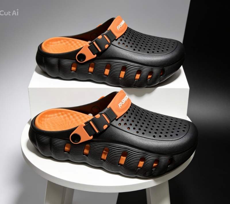  Men's Chunky Perforated Clogs  Buckle Strap, Two-Tone, 3 Colorways