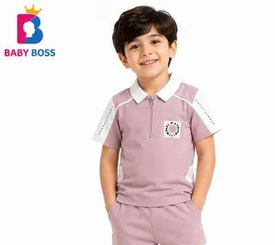 Baby Boss Boys Dusty Pink Polo T-Shirt with White Panel Design