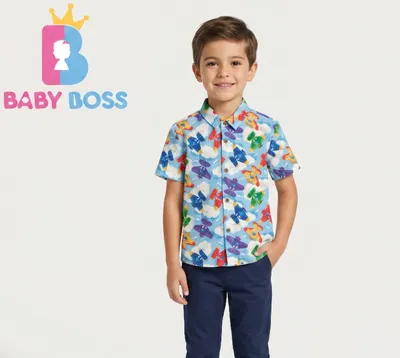 Boys' Airplane & Cloud Print Short-Sleeve Seersucker Shirt