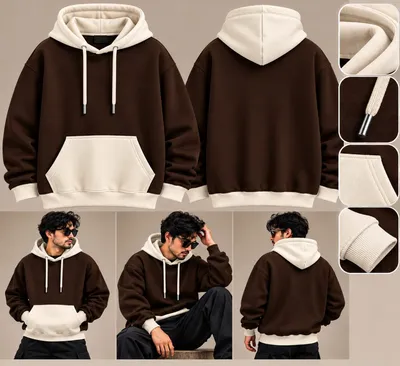 Trendy Contrast Hoodie – Dark Chocolate & Cream