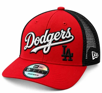 New Era 9FIFTY Red LA Dodgers Script Trucker Snapback Cap
