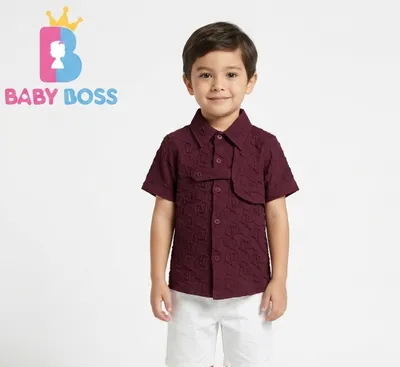 Baby Boss Premium Maroon Cloque Textured Boys' short-sleeved Shirt