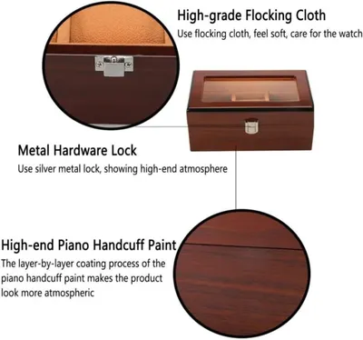 8-Slot Wooden Watch Box  Glass Lid, Suede Cushions, Metal Clasp 