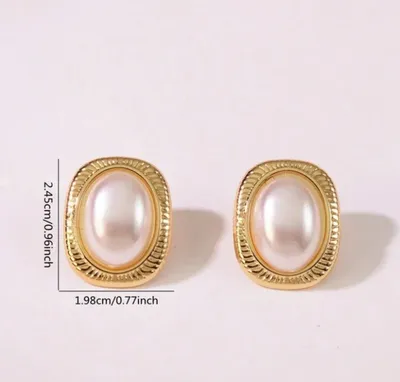 Vintage Baroque Oval Pearl Stud Earrings