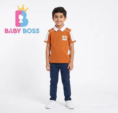Baby Boss Premium Orange Half-Zip Polo Shirt for Boys