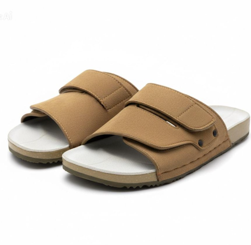 Gray Adjustable Slide Sandals — Speckled Sole Design |