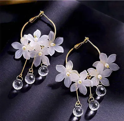  Crystal Flower Tassel Hoop Earrings