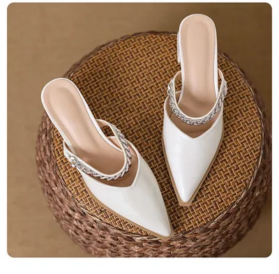 GENUINE LEATHER BEAUTIFUL CLOSED TOE HALF SLIPPERS FOR WOMEN